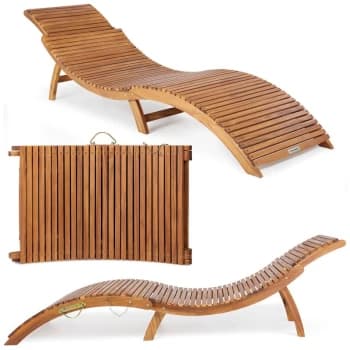 Image of Sun Lounger FSC -Certified Acacia Wood Foldable Suitcase Function Ergonomic Garden Lounger Deck Chair Wooden - Casaria