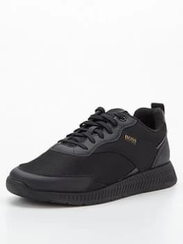 Image of Hugo Boss Titanium Runner Mesh Suede Trainers Black Size 7 Men