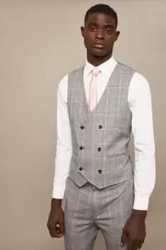 Image of Mens Slim Fit Grey Highlight Check Suit Waistcoat