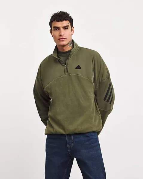 Image of adidas Future Icons 1/4 Zip Top - Green Size M Men