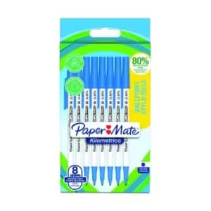 Image of Papermate 2187679 Kilometrico Recycled Blue Ball Pen pack of 8 pens