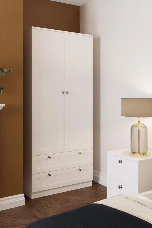 Image of FWStyle 2 Door 2 Drawer Combination Wardrobe Matt White Panelled Scratch Resistant White