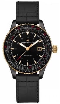 Image of Hamilton Aviation Converter Black Leather Strap Black Watch