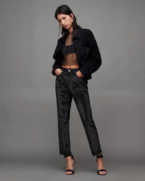 Image of AllSaints Rali Sparkle Embellished Straight Jeans