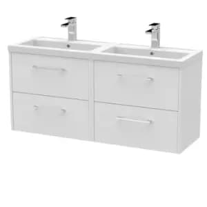 Image of Hudson Reed Juno 1200mm Wall Hung 4 Drawer Vanity & Double Polymarble Basin - White Ash