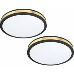 Image of 2 pack Wall Flush Ceiling Light Colour Black Shade White Gold Plastic LED 24W