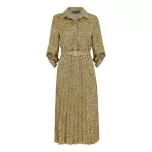 Image of Mela London Brown Belted Satin Leoaprd Print Dress - Brown
