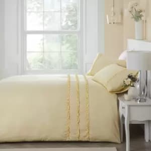 Image of Serene - Felicia Frill Ruffle Embellished Peach Skin Duvet Cover Set, Yellow, King