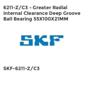 Image of 6211-Z/C3 - Greater Radial Internal Clearance Deep Groove Ball Bearing 55X100X21MM