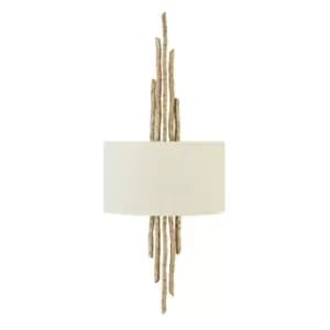 Image of Twin Wall Light Hand Hammered Twig Effect White Shade Champagne Gold LED E14 60W