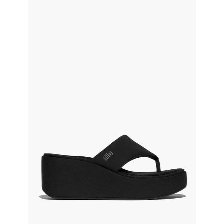 Image of FitFlop Platfforms Wedge Toe Post Fabric Synthetic Womens Slip On Sandals - All Black - Size:UK 4