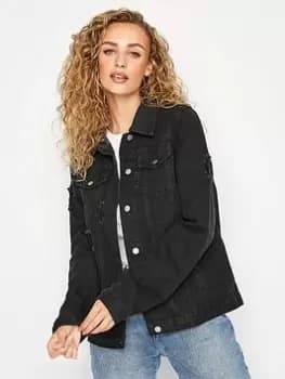 Image of Long Tall Sally Distressed Denim Jacket - Black, Size 10, Women
