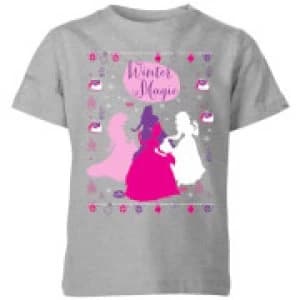 Image of Disney Princess Silhouettes Kids Christmas T-Shirt - Grey - 11-12 Years