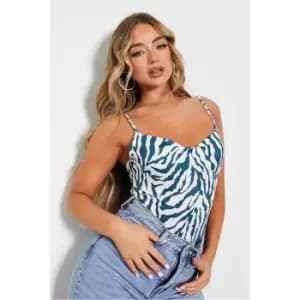 Image of I Saw It First Green Zebra Print Slinky Cowl Neck Bodysuit - Green