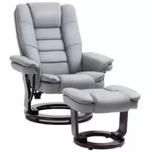 Image of Homcom Swivel Manual Recliner And Footrest Set PU Faux Lounge Chair Grey