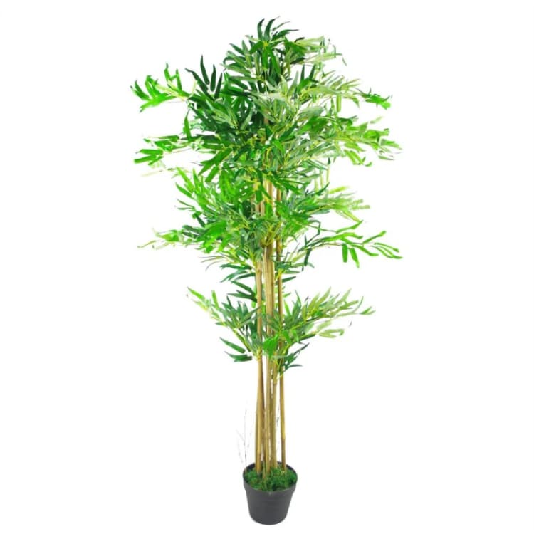 Image of Leaf Design 150cm (5ft) Natural Look Artificial Bamboo Plants Trees (XL with Gold Metal Planter)