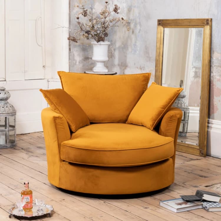 Image of Artemis Home Havana Velvet Swivel Base Cuddle Chair in Orange Orange Unisex