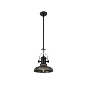 Image of Worcester Ceiling Pendant E27 With 30cm Round Glass Shade, Matt Black, Smoked