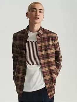Image of Fred Perry Long Sleeve Tartan Shirt, Stone, Size L, Men