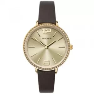 Image of Sekonda Classic Brown Leather Champagne Crystal Dial Watch 40076