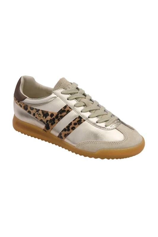 Image of Gola Classics Womens 'Torpedo Glimmer Safari' Lace-Up Trainers in Gold Size: 8 Gold Female 8