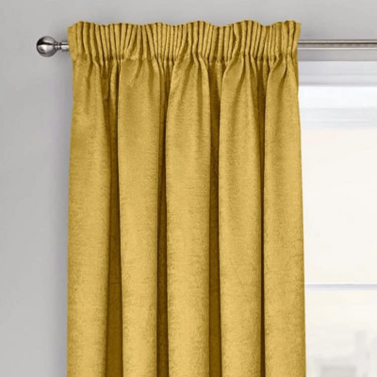 Image of Velosso Westwood Dimout Pencil Pleat Curtains in Mustard Size: 117cm width x 137cm drop Mustard Unisex 117cm width x 137cm drop