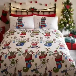 Image of Christmas Pets Single Duvet Cover Set Christmas Bedding Bed Set Reversible - Multicoloured
