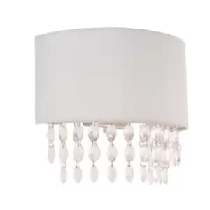 Image of Malmesbury Shade Wall Lamp, Silver Grey Fabric, Glass, Chrome Plate