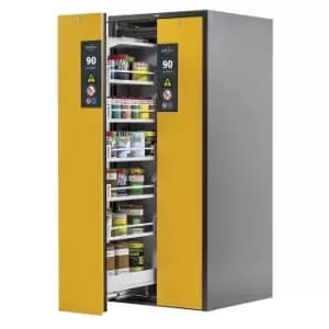 Image of Type 90 Safety Storage Cabinet V-MOVE-90 Model V90.196.081.VDAC:0013 in Warning Yellow RAL 1004 with 5X Tray Shelf (Standard) (Sheet Steel)