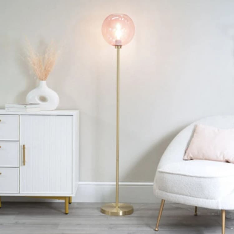 Image of Brushed Gold and Pink Globe Floor Lamp