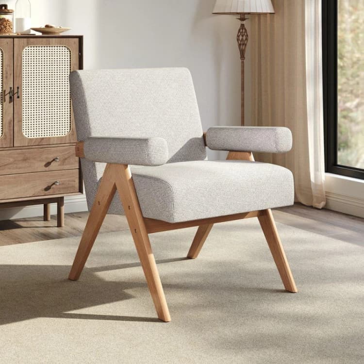Image of Kabinet UK Linen Upholsteried Wooden Armchair White unisex One size