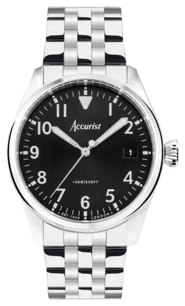 Image of Accurist 76000 Aviation Mens Black Dial Stainless Steel Watch