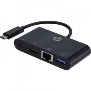 Image of USB HDMI RJ45 Adapter 1x USB 3.0 connector C 1x HDMI socket USB 3.0 port A USB C socket RJ45 8p4c socket Blac