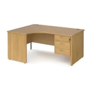 Image of Office Desk Left Hand Corner Desk 1600mm With Pedestal Oak Top And Panel End Leg 1200mm Depth Maestro 25 MP16ELP3O
