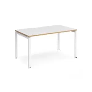 Image of Bench Desk Single Person Rectangular Desk 1400mm White/Oak Tops With White Frames 800mm Depth Adapt