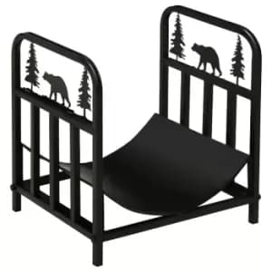 Image of Outsunny Firewood Log Rack Fireplace Log Holder With Handles Outdoor Indoor Black