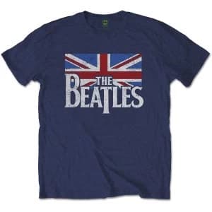 Image of The Beatles - Drop T Logo & Vintage Flag Unisex Large T-Shirt - Blue