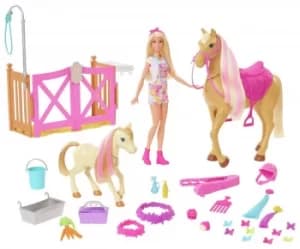 Image of Barbie Groom 'n Care Playset with Doll and Horse Figures