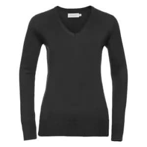 Image of Russell Collection Ladies/Womens V-Neck Knitted Pullover Sweatshirt (4XL) (Black)