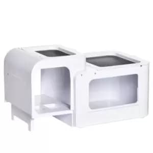 Image of PawHut Tortoise House Turtle Tank Hermit Crab Habitat Small Reptile Cage with Water Area Basking Platform Ramp 47 x 28 x 25 cm, White