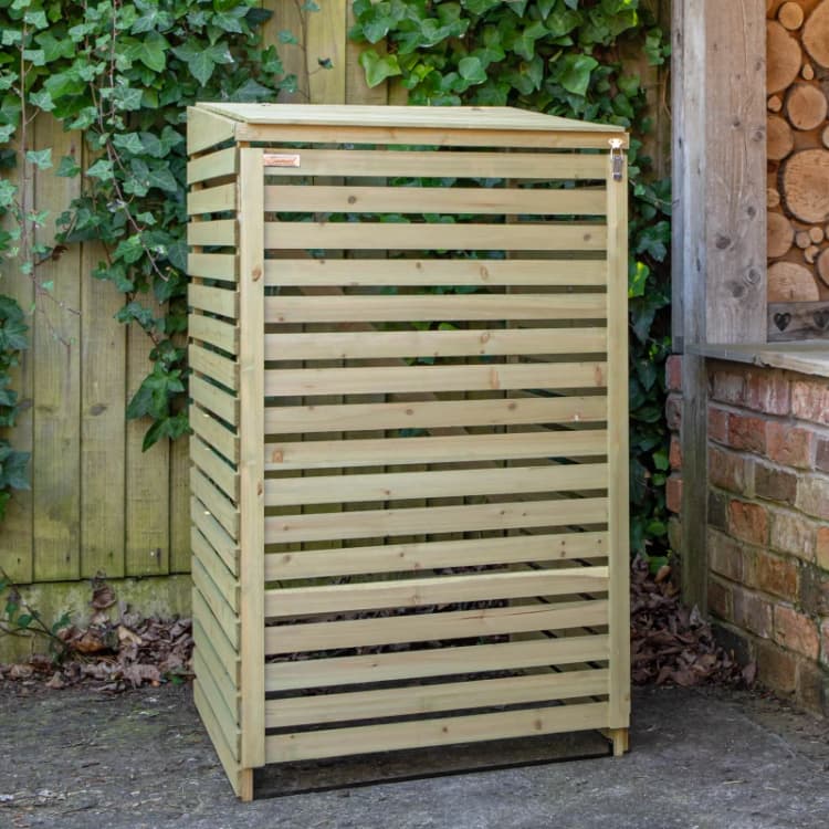 Image of 68cm x 1.2m Wooden Outdoor Garden Single Wheelie Bin Store Storage