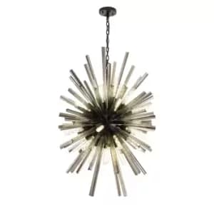 Image of Hornby 32 Light E27, Vertical Oval Ceiling Pendant Matt Black, Smoke Glass