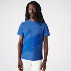 Image of Lacoste Mens Crocodile Print Crew Neck Stretch Organic Cotton T-Shirt Size 6 - XL Blue Chine