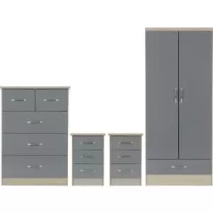 Image of Seconique - Nevada 2 Door 1 Drawer Wardrobe Bedroom Set Grey Gloss 2 Man Del