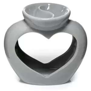 Image of Grey Ceramic Heart Shaped Double Dish Oil and Wax Burner
