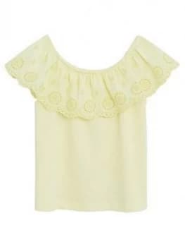 Image of Mango Girls Broderie Frill Top - Lemon