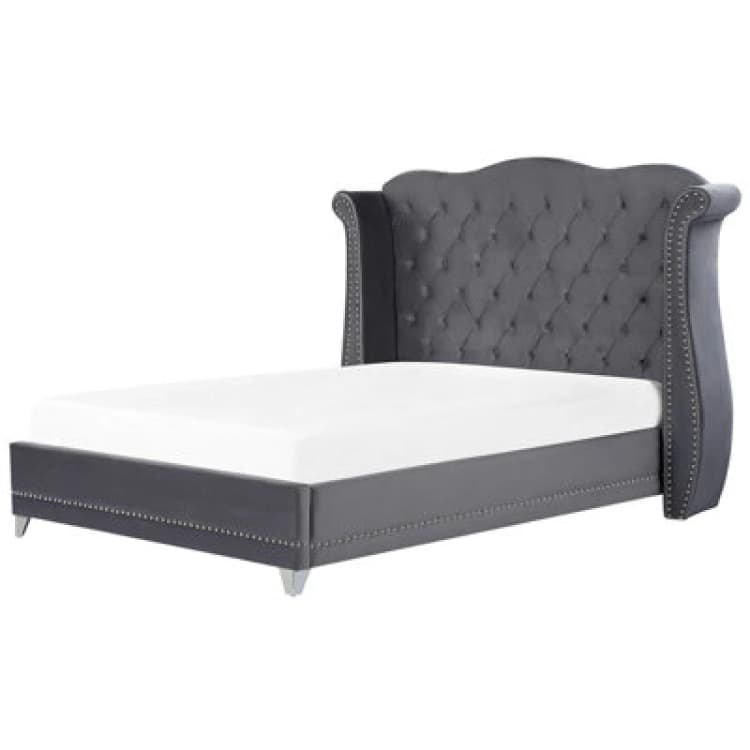 Image of Beliani Bed Velvet Ayette 180 X 200 Cm (Eu Super King) Grey