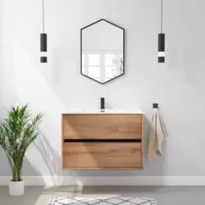 Image of 800mm Wood Effect Wall Hung Vanity Unit with Basin - Roxbi