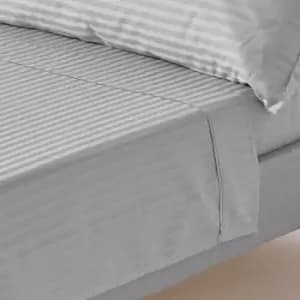Image of Grey Egyptian Cotton Satin Stripe Flat Sheet 330 Thread Count, King - Grey - Grey - Homescapes
