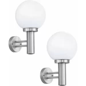 Image of Loops - 2 pack IP44 Outdoor Wall Light Stainless Steel Orb Shade 60W E27 Porch Lamp